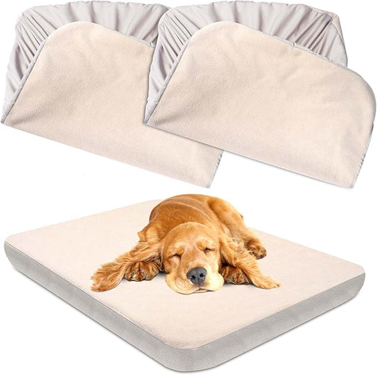 Dog Bed Covers Replacement Washable 100% Waterproof Dog Bed Cover 2 Pack Soft Noiseless Dog Bed Sheets for Dog Bed/pet Bed, 30" x 20" Beige