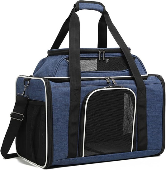 HSC PET Cats Softsided Carriers Puppy Travel Outdoor,Breathable Mesh Windows,Large Side Pocket,Up to 18 lbs Puppy/23 lbs Cat or Kittens (Dark Blue)