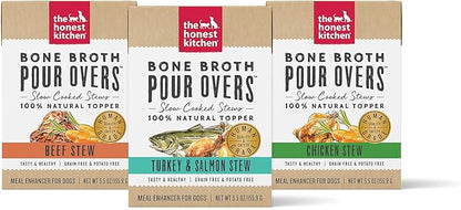 The Honest Kitchen Bone Broth POUR OVERS™ Wet Toppers for Dogs (Variety Pack of 3), 5.5 oz