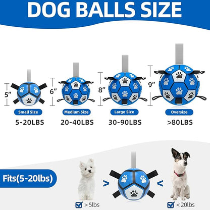 QDAN Dog Toys Soccer Ball - Durable Dog Balls for Small Dogs, Puppy Birthday Gifts, Dog Tug Toy with Strap for Tug of War (5 Inch)