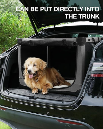 24 Inch Collapsible Travel Dog Crate for Medium Large Dogs, Portable Dog Crate 4-Door Foldable Soft Kennel with Chew-Proof Mesh Windows for Indoor & Outdoor Travel,with Storage Bag,Grey
