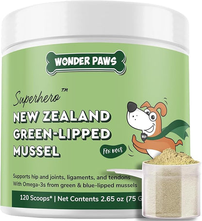 Premium Green Lipped Mussels for Dogs – Pure New Zealand Green Lipped Mussel Powder with Blue Lipped Mussels for Dogs – for Hip and Joint Flexibility, Mobility, Strength, Tendons and Muscles – 2.60oz