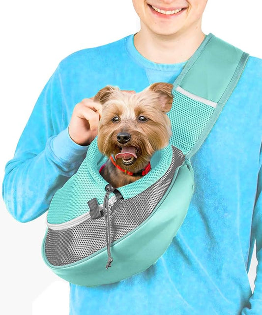 Pet Sling Carrier - Small Dog Puppy Cat Carrying Bag Purse Pouch - For Pooch Doggy Doggie Yorkie Chihuahua Baby Papoose Bjorn-Travel Front Backpack Chest Body Holder Pack To Wear (Teal-S)