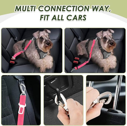 SlowTon Dog Seatbelt, 2 Pack Dog Seat Belt Car Leash Adjustable Elastic Bungee Buffer Heavy Duty Nylon Reflective Pet Safety Tether Connect to Dog Harness for Travel Riding in Vehicle (Daul Clip, FL)