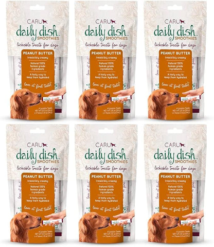Caru - Daily Dish Smoothies - Lickable Peanut Butter Dog Treat - .5oz Tubes - 4 Pouches Per Pack - Pack of 6