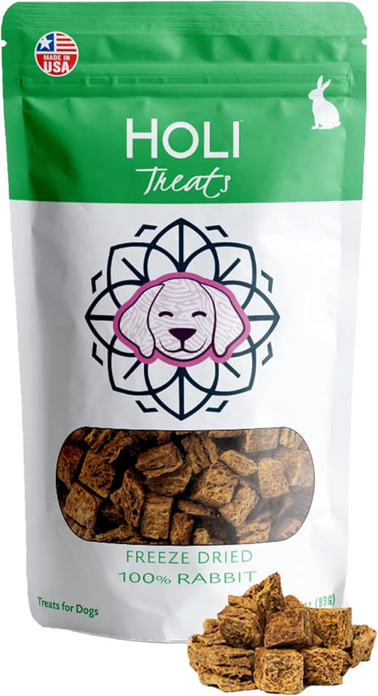 HOLI Freeze Dried Rabbit Treats for Dogs- All Natural Healthy Dog Treats, 100% Made in USA - Single Ingredient - Human Grade - Grain Free - Diabetic Friendly - (3.5 Ounce - 2 Pack)