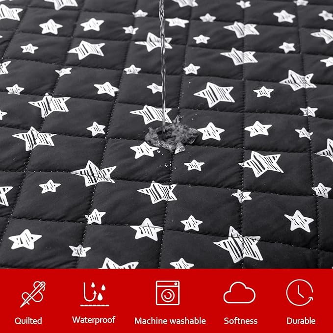 Dog Bed Covers Replacement Washable Pet Hair Easy to Remove, Waterproof Dog Bed Covers Noiseless Quilted, Pet Bed Cover Lovely Black Star Print, Puppy Bed Cover 20x30 Inches, for Dog/Cat, Cover Only