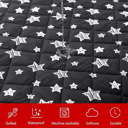 Dog Bed Covers Replacement Washable Pet Hair Easy to Remove, Waterproof Dog Bed Covers Noiseless Quilted, Pet Bed Cover Lovely Black Star Print, Puppy Bed Cover 20x30 Inches, for Dog/Cat, Cover Only