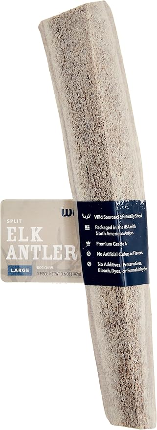 Amazon Brand – Wag Split Elk Antler, Naturally Shed, Large (Best for Dogs 30-45 lbs)