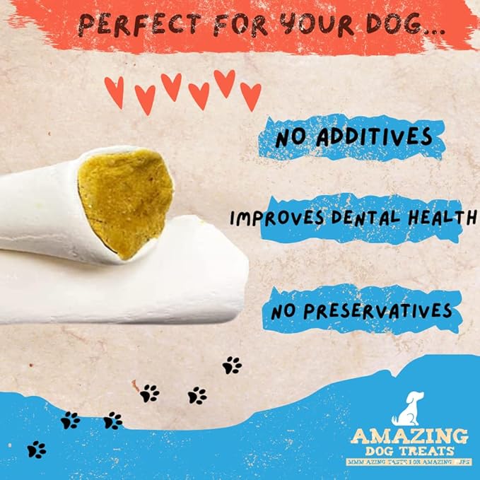 Amazing Dog Treats - Stuffed Shin Bone for Dogs (Bacon and Cheese, 2-3 Inch - 4 Count) - All Natural Dog Bones…