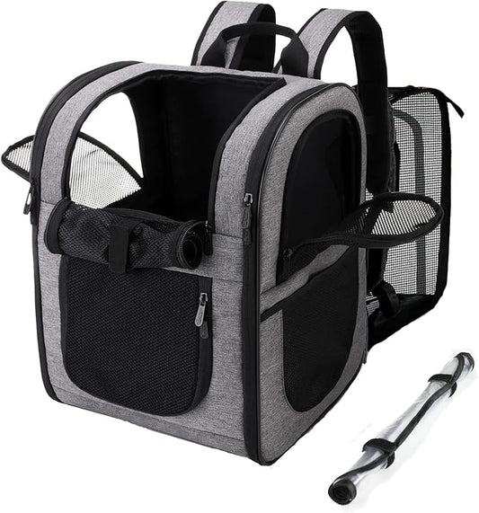 Apollo Walker Pet Carrier Backpack for Large/Small Cats and Dogs, Puppies, Safety Features and Cushion Back Support for Travel, Hiking, Outdoor Use (Gray-Expandable)