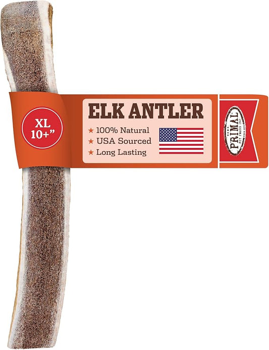 Primal Antlers for Dogs - Grade A Split Elk Antlers for Large Dogs 45-60 lb - Natural Dog Chews for Aggressive Chewers - Naturally Shed Antlers - Long Lasting Dog Bones - 1 ct