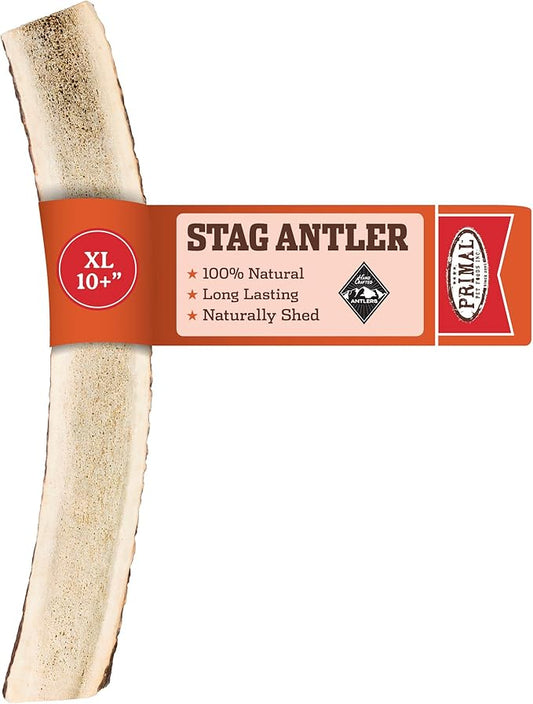 Primal Antlers for Dogs - Grade A Split Stag Antlers for Large Dogs 45-60 lb - Natural Dog Chews for Aggressive Chewers - Naturally Shed Antlers - Long Lasting Dog Bones - 1 ct
