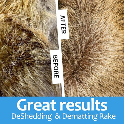 [ 2 in 1 design ] Undercoat Rake and Deshedding Tool for Dogs and Cats - Dematting Comb for Long Hair Pets, Grooming Brush to Clear Mats, Tangles and Reduce Shedding by 95%
