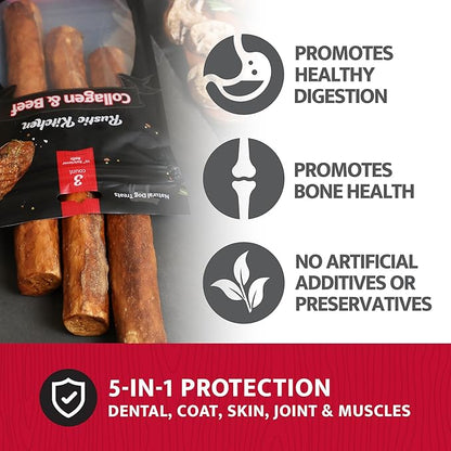 Rustic Kitchen Real Beef Collagen Sticks for Dogs, Collagen Retriever Roll 10" - 3ct, Dog Chews Long Lasting, Rawhide Free for All Dog Breeds
