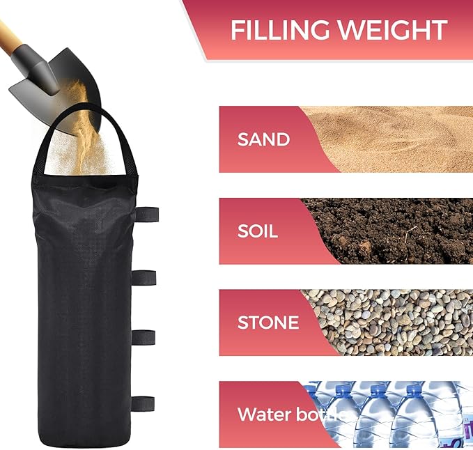 Extra Large Weights Sand Bags Set of 4 for Outdoor Dog Shelter, Heavy Duty Canopy Weight Bags(120LBS) for Pop up Canopy Tent (Without Sand), Black