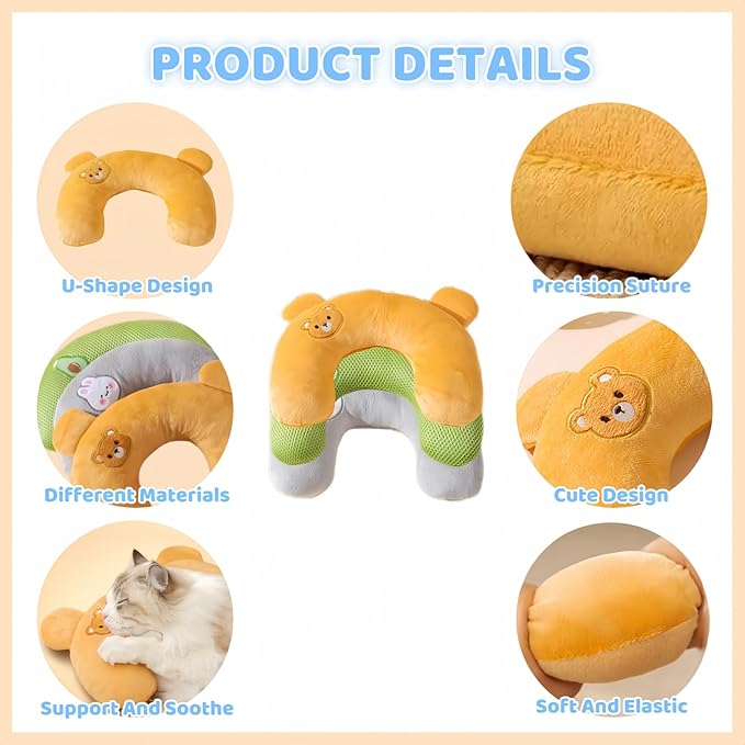 3 Pcs Cat Pillows for Indoor Cat and Puppy, Dog Pillows, U-Shaped Pillow for Cats and Dogs, Soft Fluffy Cat Bed Pillow, Dog Calming Pillow Old Joint Relief (Cartoon)