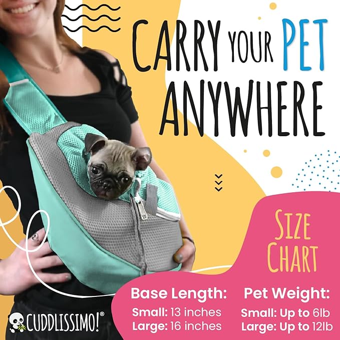 Pet Sling Carrier - Small Dog Puppy Cat Carrying Bag Purse Pouch -For Pooch Doggy Doggie Yorkie Chihuahua Baby Papoose Bjorn -Travel Front Backpack Chest Body Holder Pack To Wear (Teal-L)