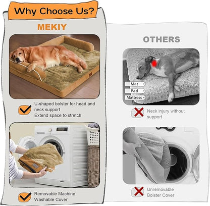 Large Dog Bed Orthopedic Washable, Orthopedic Dog Beds for Large Dogs with Washable Cover, Removable Bolster and Non-Slip Bottom Orange Large Dog Beds Orthopedic, XXXLarge Extra Large Dogs