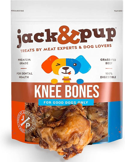 Jack&Pup Knee Bones Dog Treats - Roasted Dog Chew Bones - Single Ingredient All Natural Gourmet Long Lasting Dog Bone- Savory Smoked Beef Flavor (20 Pk)