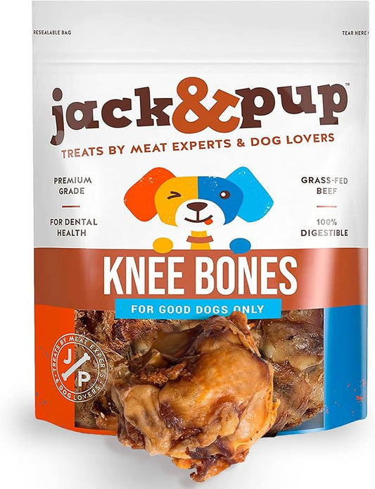 Jack&Pup Knee Bones Dog Treats - Roasted Dog Chew Bones - Single Ingredient All Natural Gourmet Long Lasting Dog Bone- Savory Smoked Beef Flavor (20 Pk)