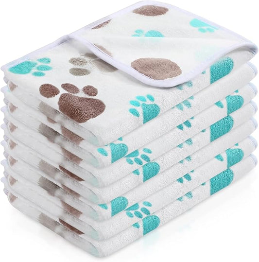 Tatuo 4 Pcs Dog Blanket Pet Puppy Blanket Puppy Teething Toys Paw Print Fleece Blanket for Pet Cat Soft Warm Sleep Mat Guinea Pig Cage Blanket(Small(24 x 16 Inch),Milky White)