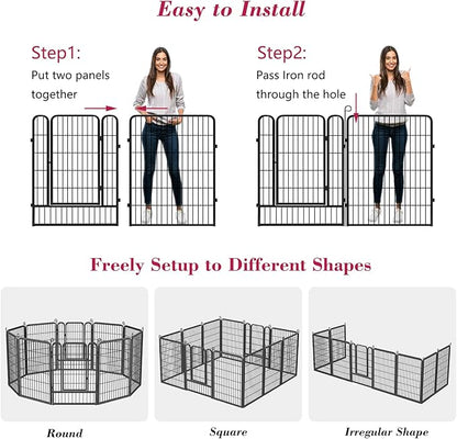 Dog Playpen 40 inch Dog Fence for Outdoor Indoor Use Heavy Duty Metal Dog Pen for Large Dogs, Rustproof Pet Playpen Portable Pet Fence Outdoor for Yard, RV Camping, Customizable, 20 Panels