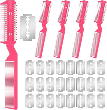 Yinkin 5-Piece Razor Comb for Dogs & Cats, Pink, Plastic & Stainless Steel, Small to Medium Dogs, 25 Extra Blades, Manual, Grooming & Trimming