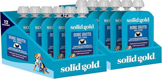 Solid Gold Chicken Bone Broth for Dogs - Grain Free Dog Food Topper Rich in Collagen and Superfoods - Nutrient Dense Dog Gravy Topper for Dry Food - Promotes Gut Health and Hydration - 12 Pack
