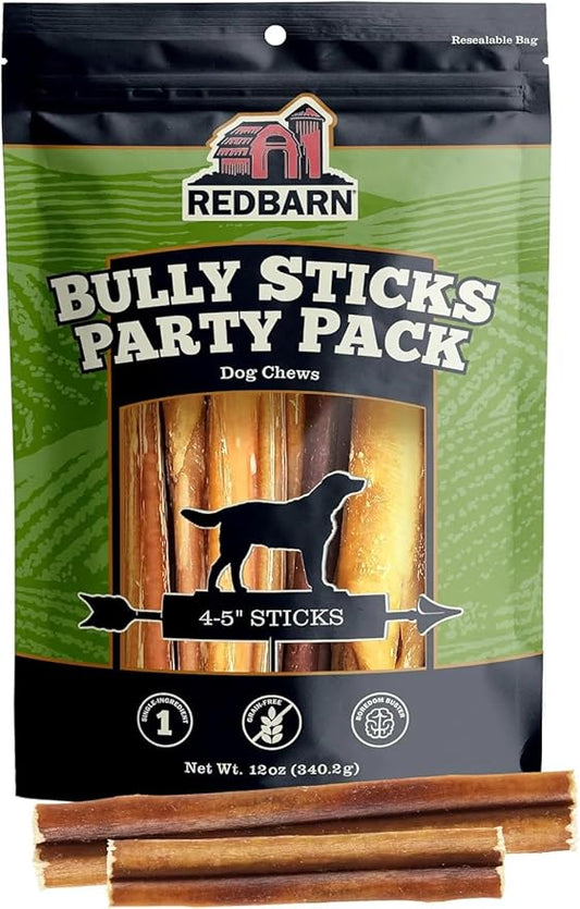 Redbarn Pet Products All Natural 4-5" Bully Sticks for Small & Medium Dogs - Healthy Long Lasting Chews Variety Party Pack - 100% Beef Single Ingredient Low Odor Rawhide Free - 12oz Bag