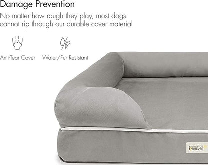 Friends Forever X-Large Dog Bed, Orthopedic Dog Sofa Memory Foam Mattress, Calming Dog Couch Bed, Wall Rim Pillow, Water Resistant Liner, Washable Cover, Non-Slip Bottom, Chester, X-Large Cocoa Brown