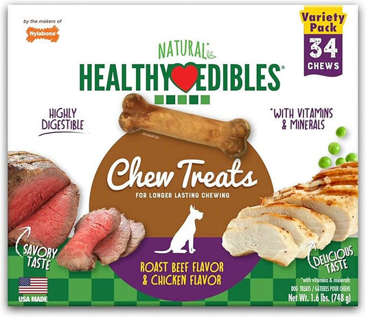Nylabone Healthy Edibles Roast Beef/Chicken Variety Value Pack, Petite 136ct (4x34ct)