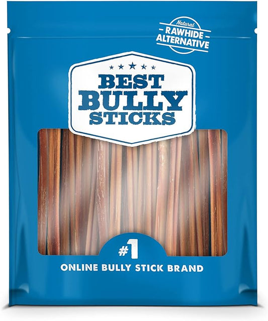 Best Bully Sticks 6 Inch All-Natural Thin Bully Sticks for Dogs - 6” Easily digestible, 100% Grass-Fed Beef, Grain and Rawhide Free | 24 Pack