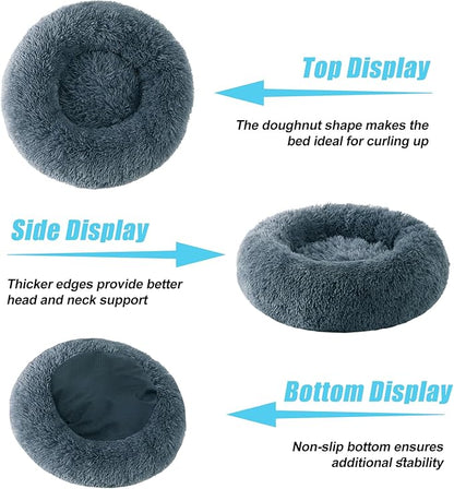 HYQ Small Dog Bed, Cat Beds for Indoor Cats, Pet Beds for Small Dogs, Fluffy Faux Fur Plush Small Dog Bed, Washable Puppy Bed with Anti-Slip Bottom, Dog Bed Small Size Dog (Blue Gray, 17 Inch)