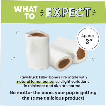 Pawstruck Small 3" Filled Dog Bones, Peanut Butter Flavor - Made in USA Long Lasting Stuffed Femur for Aggressive Chewers Dental Treat - Pack of 10 - Packaging May Vary