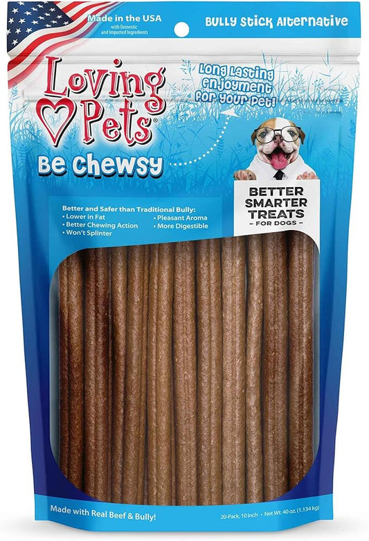 Loving Pets - Be Chewsy Bully Stick Alternative Dog Treat for Small, Medium & Large Dogs (20 Pack of 10 Sticks)