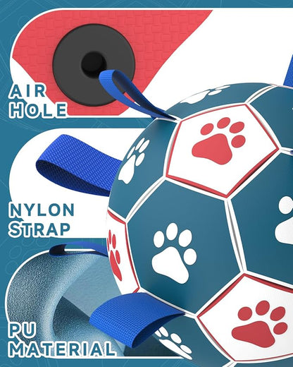QDAN Dog Toys Soccer Ball with Straps - Durable Dog Balls for Giant Extra Large Dogs, Outdoor Dog Toys, Dog Water Toy, Herding Ball, Dog Birthday Gifts (10 Inch)