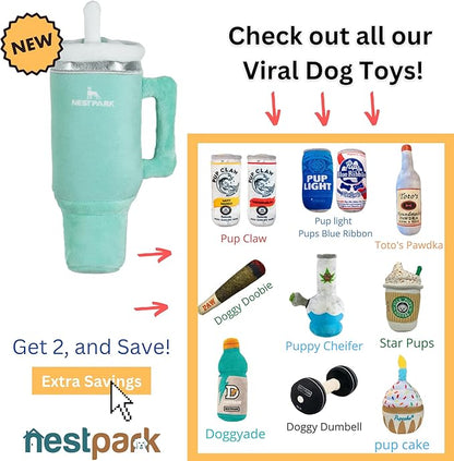 Nestpark Tumbler Cup Funny Dog Toy - Parody Plush Squeaky Crinkle Dog Toy (Mint Green)