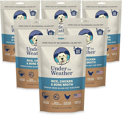Under the Weather Bland Diet for Dogs | Easy to Digest for Sick Dogs |Always Be Ready| Contains Electrolytes - All Natural Freeze Dried 100% Human Grade Meats| 6 Pack- Chicken, Rice & Bone Broth - 6oz