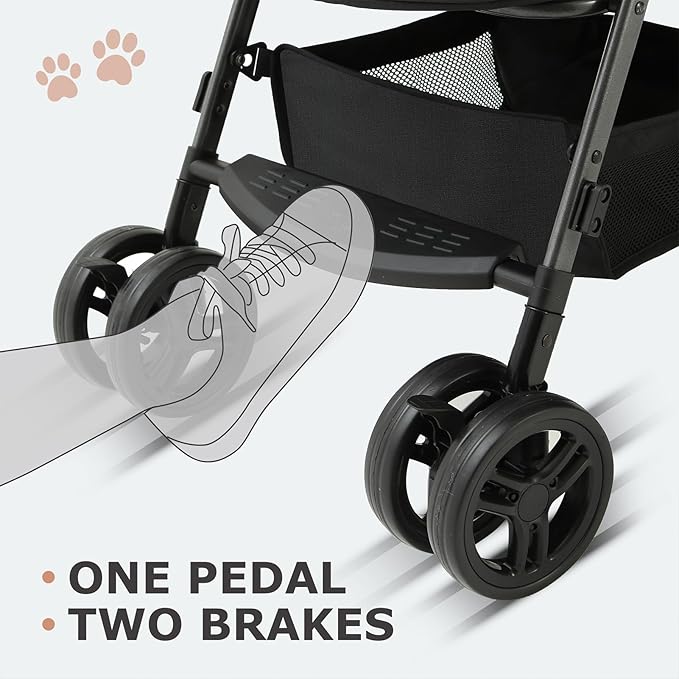SWITTE Dog Stroller for Small Medium Dogs, Foldable Cat Pet Stroller with Reversible Handlebar, 4 Universal Wheels, Portable Puppy Dog Jogging Stroller with Waterproof Pad, Grey