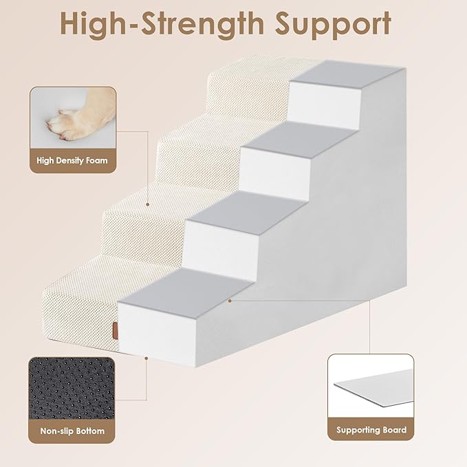 EHEYCIGA Dog Stairs for Small Dog 19.7”H, 4-Step Slope Dog Stairs for High Beds and Couch, Pet Steps with Non-Slip Bottom, Low Ramp and Larger Step Area