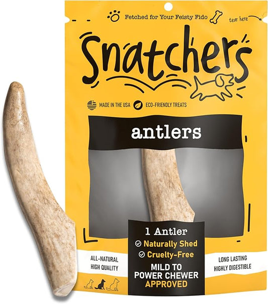 Snatchers Deer Antlers for Mild to Aggressive Chewers – Durable, Naturally Shed Antlers for Dogs Processed in The USA, No Additives (Large, 1 Count)