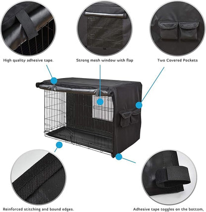 HONEST OUTFITTERS Dog Crate Cover,30 Inch Dog Kennel Cover for Medium and Large Dog, Heavy Duty Oxford Fabric,with Double Door, Pockets and Mesh Window (31L x 20W x 21H, Black)