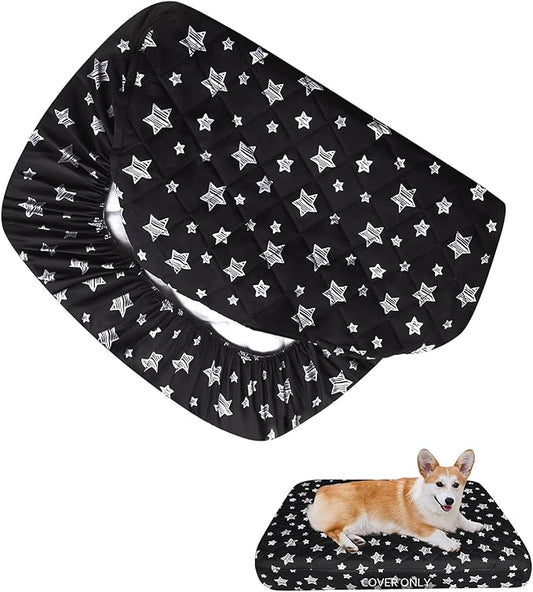 Dog Bed Covers Replacement Washable Pet Hair Easy to Remove, Waterproof Dog Bed Covers Noiseless Quilted, Pet Bed Cover Lovely Black Star Print, Puppy Bed Cover 20x30 Inches, for Dog/Cat, Cover Only