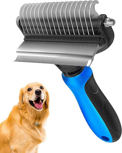 [ 2 in 1 design ] Undercoat Rake and Deshedding Tool for Dogs and Cats - Dematting Comb for Long Hair Pets, Grooming Brush to Clear Mats, Tangles and Reduce Shedding by 95%