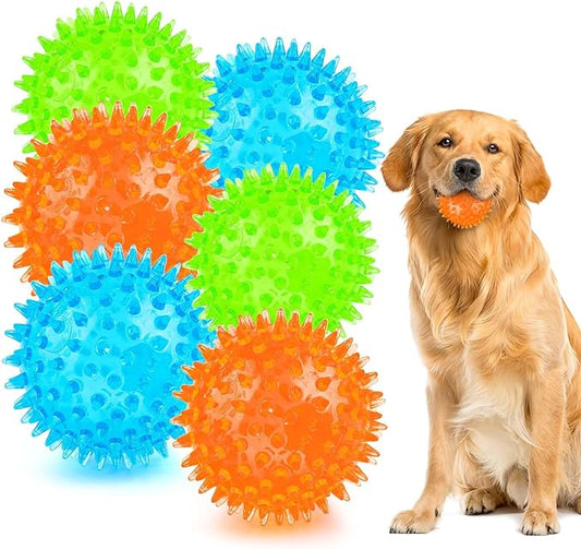 Puppy Toy 2.5” Squeaky Dog Balls Toys and Spikey Dog Ball for Aggressive Chewers for Small Dogs Dog Balls for Clean Teeth and Training （6 Pack
