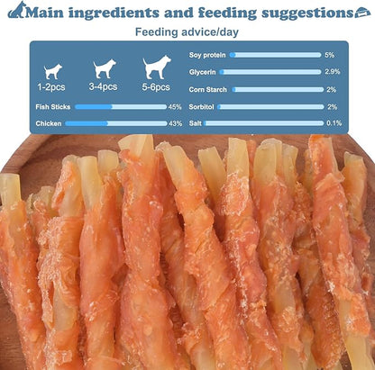 Dog Treats Soft Chews Rawhide Free Chicken Wrapped Cod Sticks for Puppy Training Snacks Dog Chews Treats 2lb