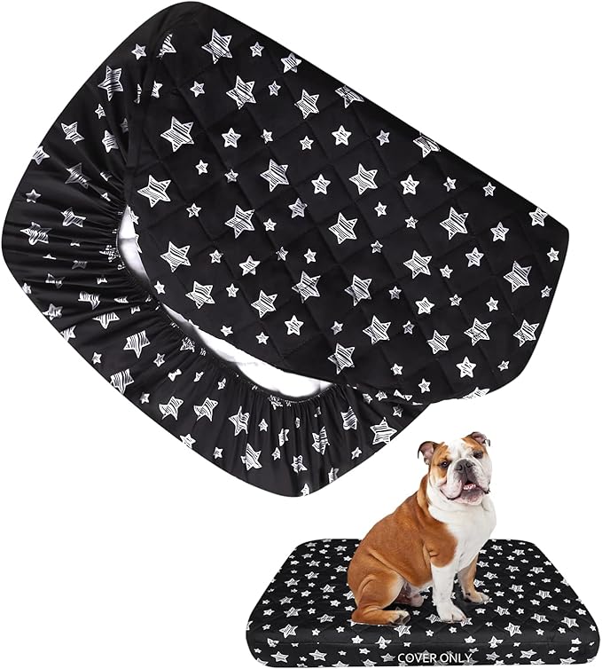 Dog Bed Covers Replacement Washable Pet Hair Easy to Remove, Waterproof Dog Bed Covers Noiseless Quilted, Pet Bed Cover Lovely Black Star Print, Puppy Bed Cover 22x35 Inches, for Dog/Cat, Cover Only