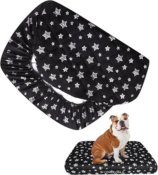 Dog Bed Covers Replacement Washable Pet Hair Easy to Remove, Waterproof Dog Bed Covers Noiseless Quilted, Pet Bed Cover Lovely Black Star Print, Puppy Bed Cover 22x35 Inches, for Dog/Cat, Cover Only