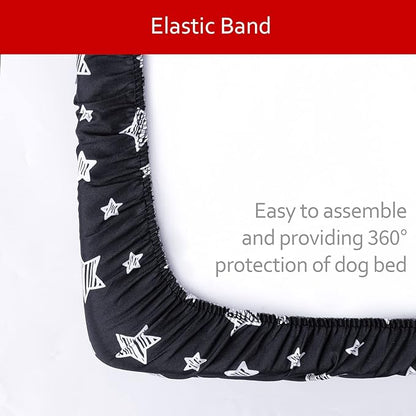 Dog Bed Covers Replacement Washable Pet Hair Easy to Remove, Waterproof Dog Bed Covers Noiseless Quilted, Pet Bed Cover Lovely Black Star Print, Puppy Bed Cover 20x30 Inches, for Dog/Cat, Cover Only